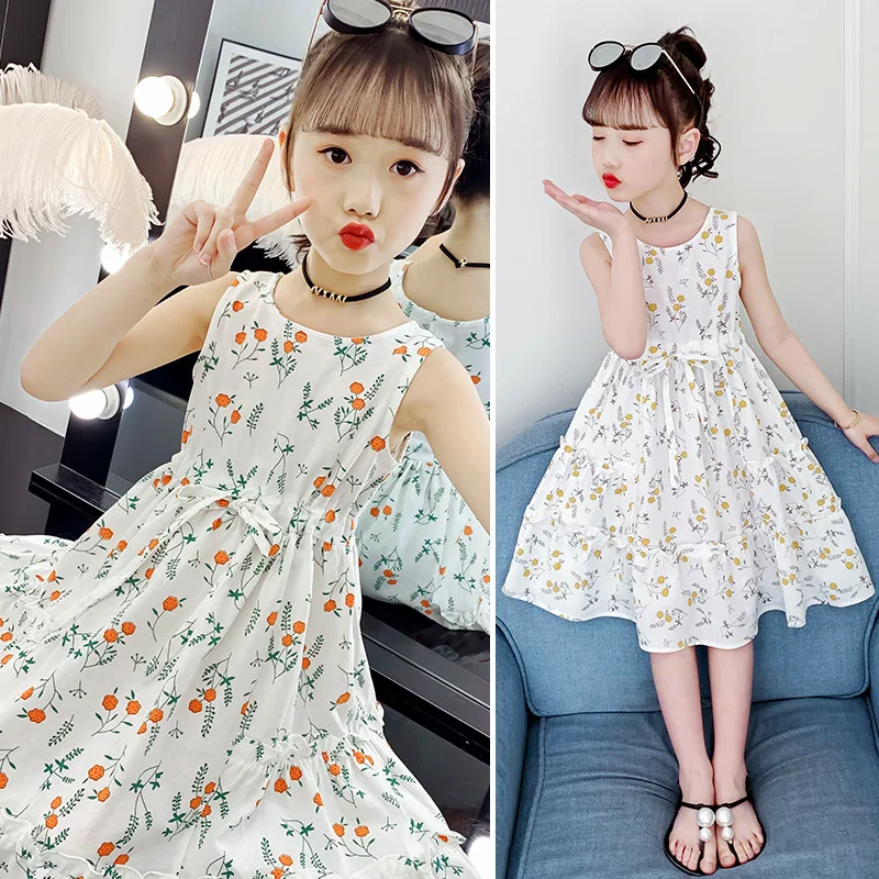 Girls Summer Dresses Clothes Kids Sleeveless Floral Ruffles Dress