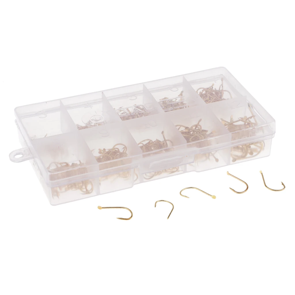 500pcs/set Sharp Fishing Hooks Barbed Hooks Gold Fishhooks 3-12# with Box Super Sharp and Durable Fishhooks