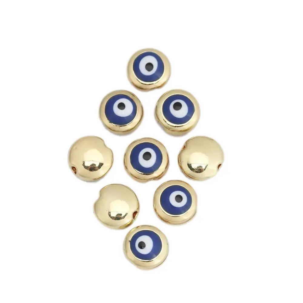 8Seasons Zinc Based Alloy Spacer Beads Round Gold Metal Eye Pattern Enamel DIY Gifts About 8mm Dia. Hole: Approx 1.3mm 10 PCs | Украшения и