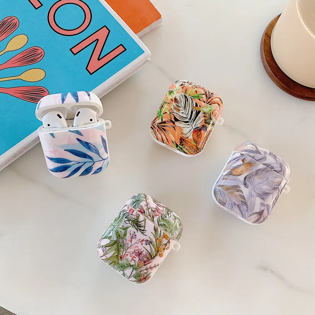 Чехол для наушников airpods 1/2 с цветочным рисунком в виде листьев и раковины с масляным рисунком, чехол для наушников air pods, роскошный силиконовый чехол для наушников в стиле ретро с цветами