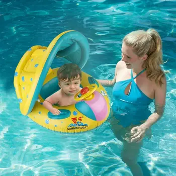

Summer Sea Baby Swim Ring Inflatable Toddler Baby Boy Girl Infant Cartoon Float Swimming Pool Water Seat Canopy
