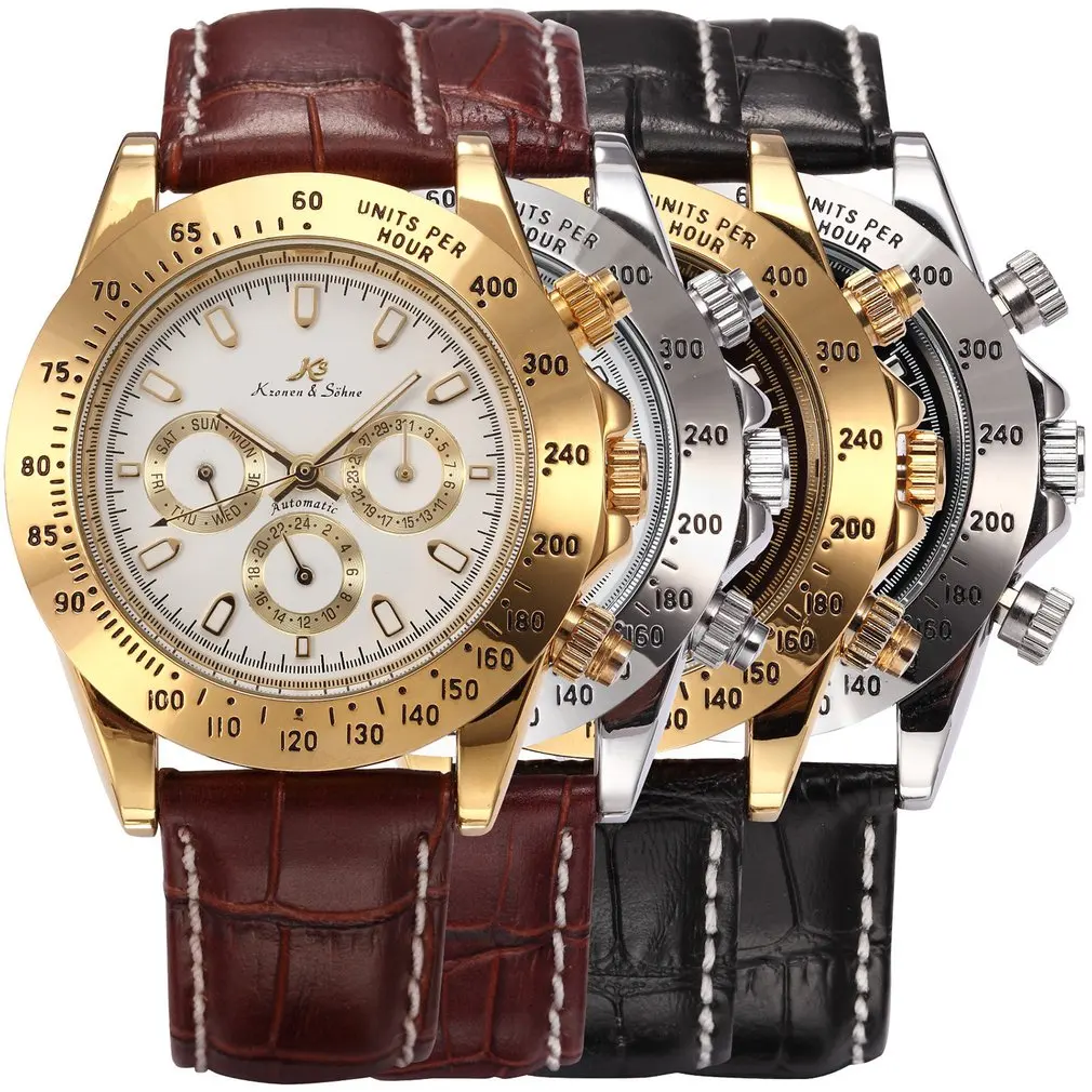 Ks Императорский Календарь день дата дисплей мужские часы Relojes черная кожа полностью стальные автоматические механические часы с автоматическим подзаводом/KS165