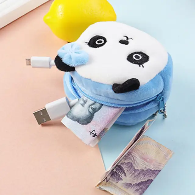 Cute Plush Panda Animal Small Coin Purse Zipper Money Wallet Kids Birthday Gift Wallet Headphone Case Key Case For Kids 5