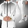 Tracksuits Men 2022 Polyester Hooded Outerwear Hoodie Set Zipper Jacket+Pants 2 Pieces Casual Fitness Gyms Male Sportswear Suit 1