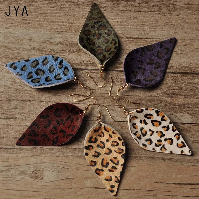 Cpop Multicolor Genuine Leather Earrings for Women Statement Dangle Leopard Leaf Trendy 2018 Fashion Jewelry Winter New | Украшения и