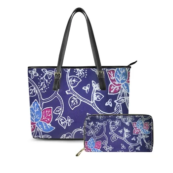 

Custom Polynesian tribal style stripe Pattern Print custom Large Leather Purses Tote Black Bags Women Handbags Wholesale