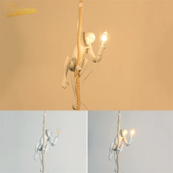 

White Black Glod Resin Monkey Lamp Led Pendant Lights Lighting Living Room Restaurant Bedroom Kitchen Fixtures European Shipment