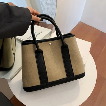 

с доставкой Contrasting color design Bag With Shoulder Handle Design Thickened canvas Female Elegant Handbags
