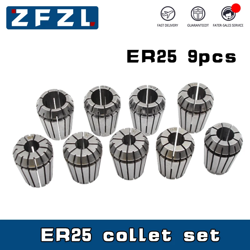 9PCS ER25 Collet Set Spring Collet 3/4/5/6/8/10/12/14/16mm High Precision ER25 Spindle Chuck Set CNC Machining Center turning tool