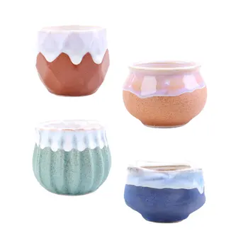 

4 Pcs Creative White Brim Flower Pot Cylinder Succulent Pot Colored Ceramic Desktop Decorations Plants Succulent Potted Holder f