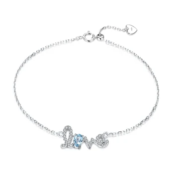 

GEM'S BALLET 925 Sterling Silver Cute Love Bracelet For Women Adjustable Natural Swiss Blue Topaz Gemstone Bracelet Fine Jewelry
