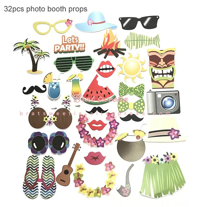 FLM 32pc photo props Вечерние бумажный шарик Фламинго тарелки для девочек 1 день рождения украшения для детей тропические Летние Гавайские вечерние столовые приборы - Цвет: FLM 32pc photo props