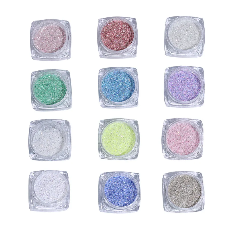 12 Colori Nail Crystal Diamond Powder Aurora Sea Salt Glitter Shiny Pigment Holographic Glass Micro Drill Diy Nails Art Decor