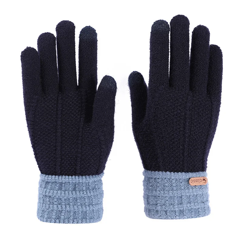 navy blue Winter Touch Screen Gloves For Women Men Printing Knitted Full Finger Gloves Elastic Warm Sensory Gloves Mittens Guantes Luvas - Цвет: navy blue