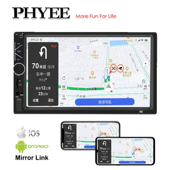 

2 Din 7" Car Radio Mirror Link MP5 Player Bluetooth Handsfree A2DP FM USB TF Camera Remote ISO Touch Screen Head Unit PHYEE A6