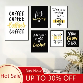 Günstige Leinwand Malerei Schönheit Salon Wand Bild Gelb Make-Up Zitieren Kunstdruck Poster Wimpern Kaffee Für Wohnzimmer Decor