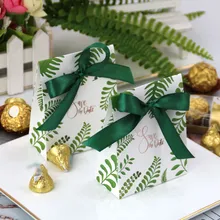 

50Pcs Green Leaves Candy Box With Ribbon Favors Paper Bag Box Packaging Hawaiian Birthday Wedding Party Sugar Boxes