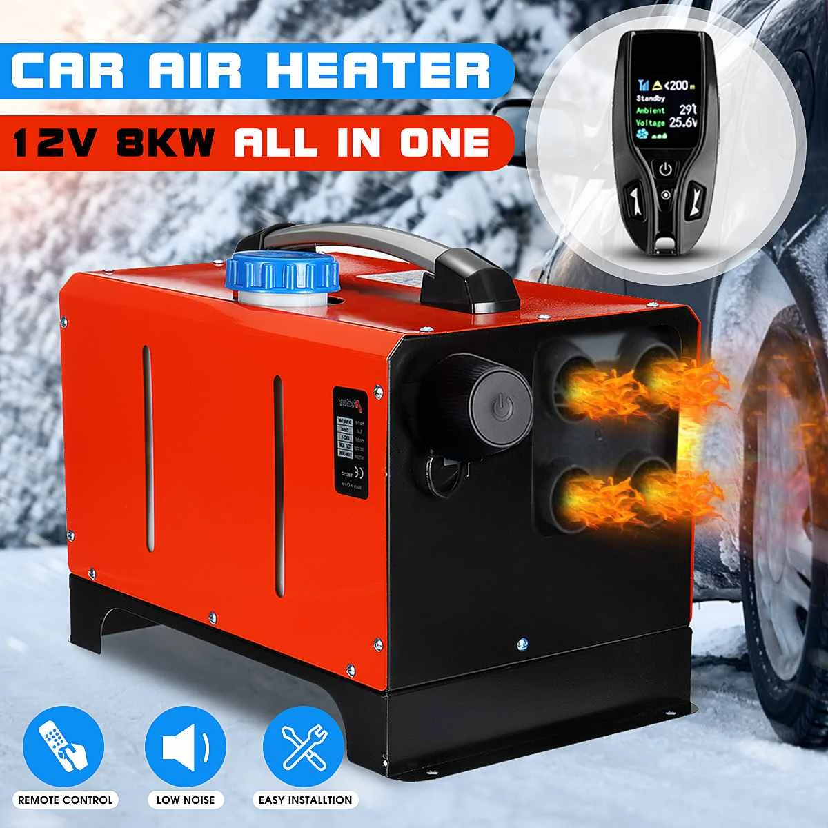 

12V 8KW All in One Car Heater Diesels Air Parking Heater 8000W Single Hole+Wireless Remote control For Car Truck RV Bus Boat