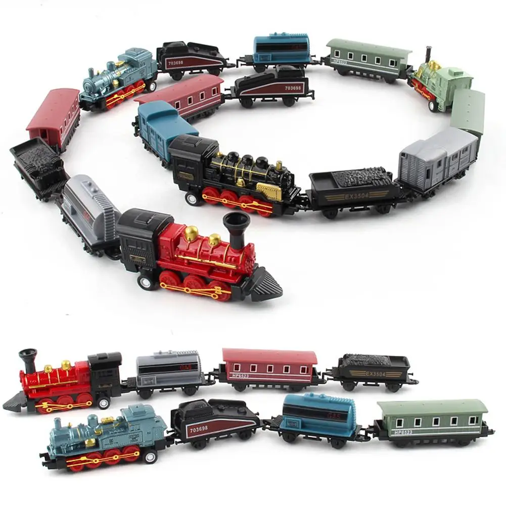 

4Pcs Retro Mini Simulated Steam Train Set splice freely Pull Back Model Easy operate Kids Children Toy Gift