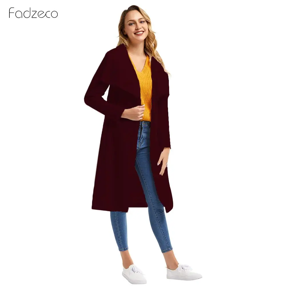 FADZECO Новая высококачественная Осенняя Женская Длинная свободная черная ветровка большого размера длинный плащ