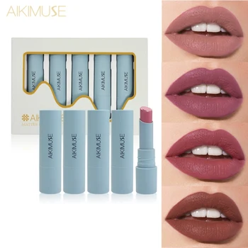 

New Waterproof Nude Matte Lipstick Set Glossy Long Lasting Lip Stick Sexy Red Velvet Lip Red Brown Pigments Makeup
