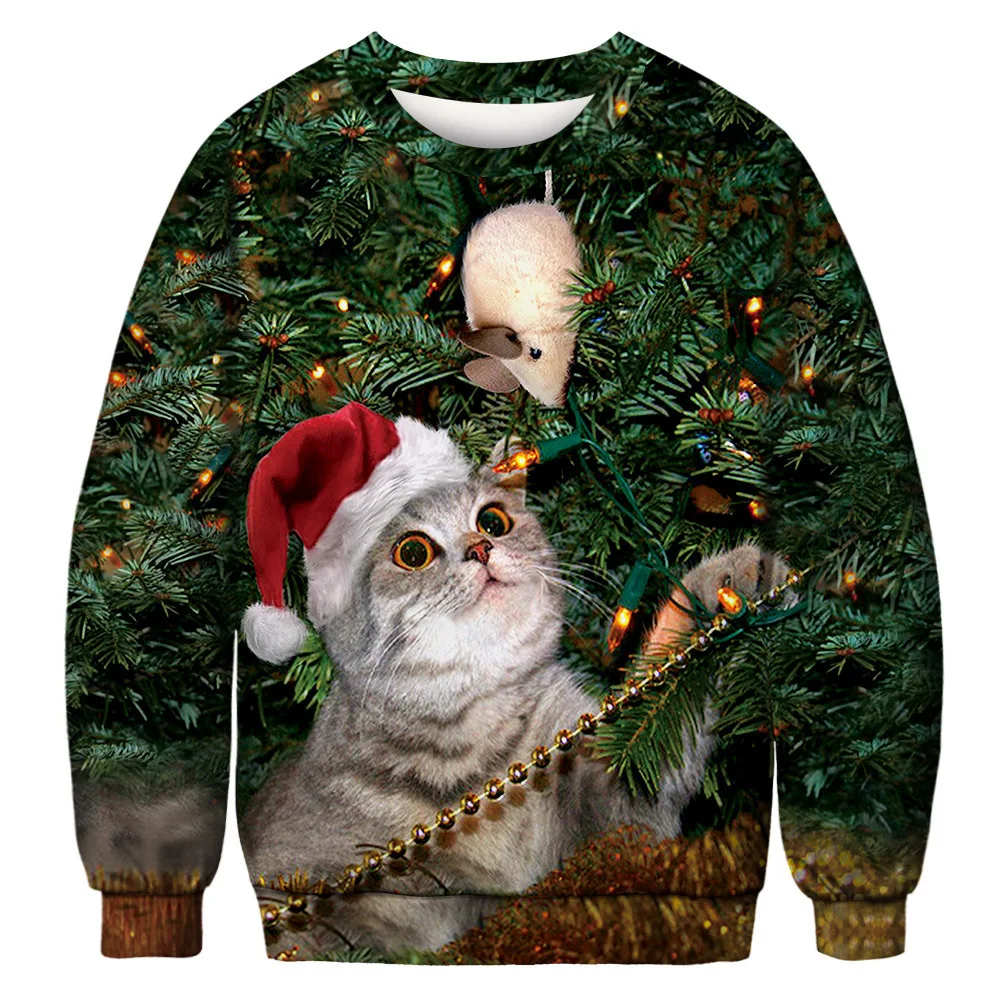 Новые забавные Уродливые Рождественские Свитера с длинным рукавом и круглым вырезом, пуловер, свитер, джемпер, топы на Рождество для мужчин и женщин, 3D Толстовка с капюшоном