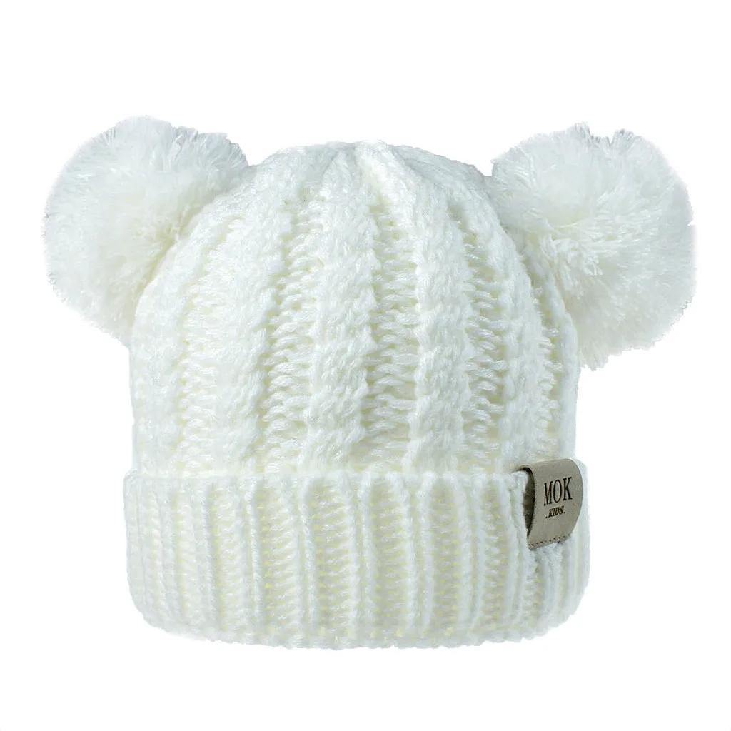 Детская шапка с помпоном, зимняя детская шапка, вязаная Милая шапочка для девочек и мальчиков, повседневные однотонные детские шапки для девочек# YL1 - Цвет: White