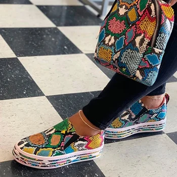 

Women sneakers PU Leather Snake Printing Sneakers Summer Ladies Casual shoes women Fashion Soft walking shoes Slip On