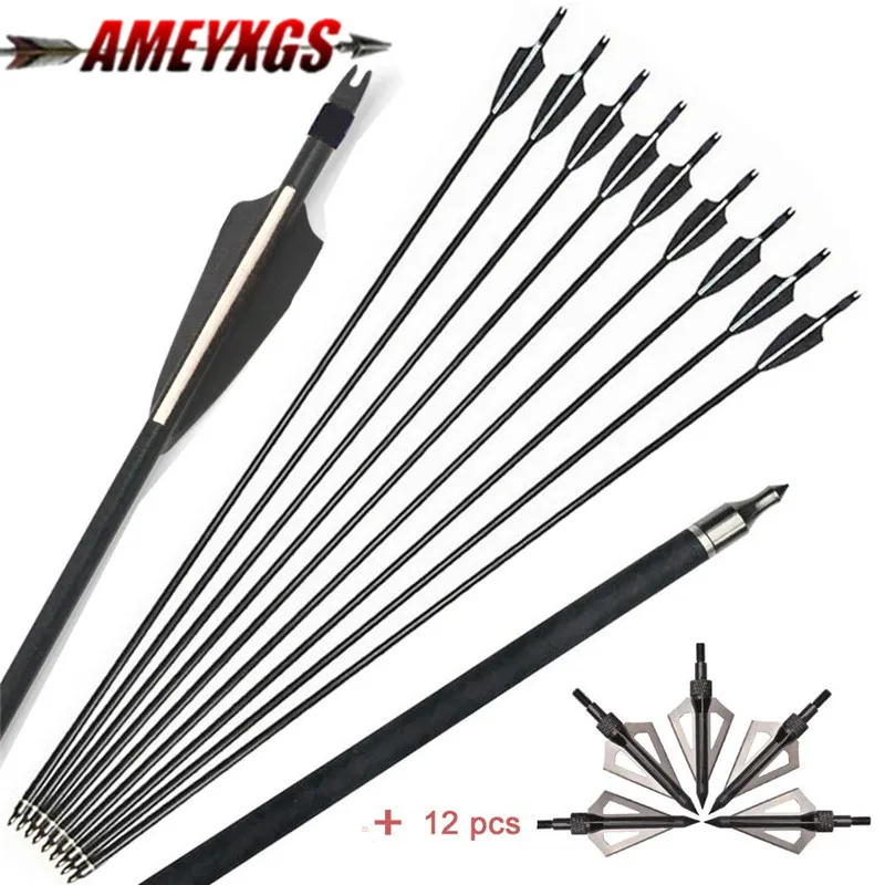 12pcs Archery Fiberglass Arrows 30" Spine 500 Hunting Target Practice