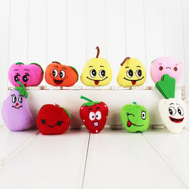 10pcs/Set Fruit Vegetable Finger Puppet Peach Apple Strawberry Eggplant Green Radish Plush Finger Puppets 2