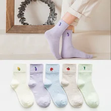 2 пары, женские носки, фруктовые однотонные фиолетовые носки по щиколотку, женские теплые хлопковые носки милые забавные женские осенние зимние спортивные носки