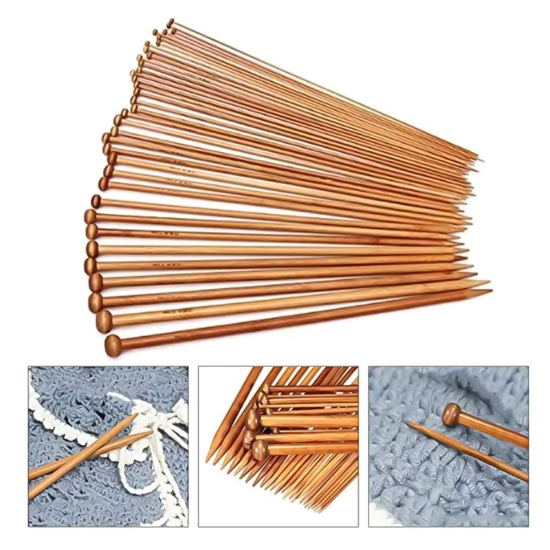 

36pcs 18 Size Knitting Needles for Sale Crochet Hook Single Pointed Carbonize Bamboo Needle Weave Sweater Knitting Tools