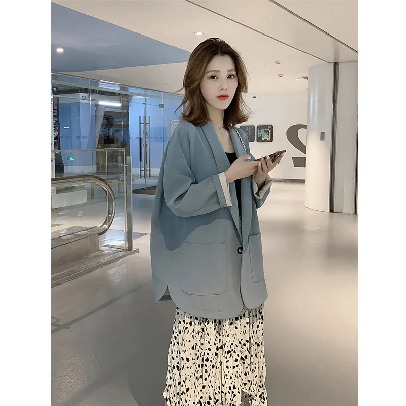 

2019 Spring Clothing New Style Korean-style V-neck One-Button Long Sleeve Casual Small Suit Women's CHIC Loose-Fit Elegant Coat