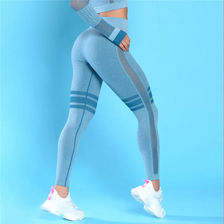 Женский бесшовный спортивный костюм для тренировок, фитнеса, с длинными рукавами, топ, сетчатые леггинсы, комплекты с акулами