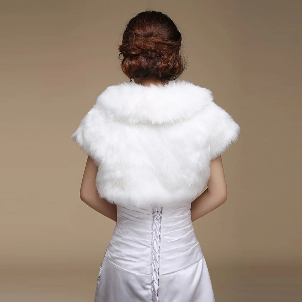 Ivory Fake fur Wedding Shawl Coat Short Women Jackets Stole Bridal Boleros