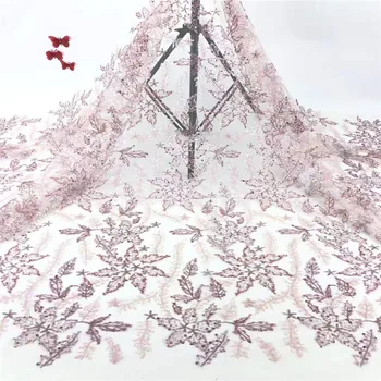 

Nigerian Sequins Lace Fabrics For Wedding Dress African French Tulle Lace fabric 2020 pnk/yellow High Quality Lace Material