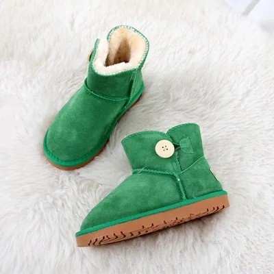 Зимние женские ботинки; обувь из натуральной кожи с мехом; женская теплая обувь; женские лыжные ботинки с пуговицами - Цвет: Grass green
