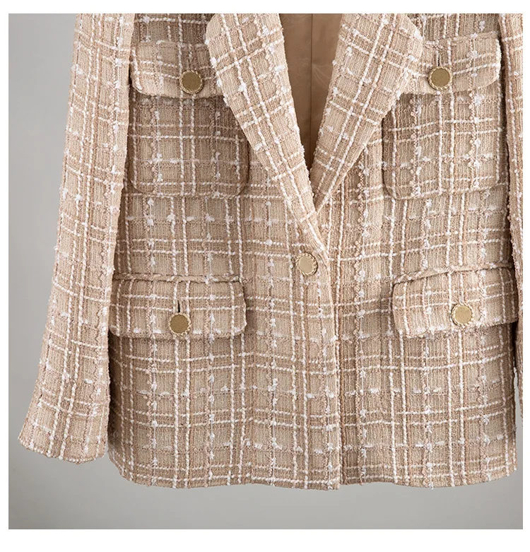 Высококачественная Роскошная клетчатая ткань с длинными рукавами, однобортное Свободное пальто, куртка, зимняя Женская Роскошная верхняя одежда с отворотом