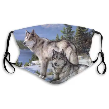 

Snow Wolf Washable Reusable Mask, Anti Dust Half Face Mouth Mask For Kids Teens Men Women With Adjustable Ear Loops