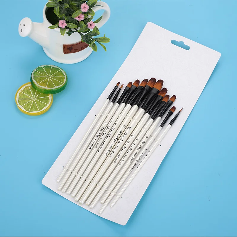 Brush Pen Delicate Durable Nylon 12Pcs Craft Art Drawing Supplies Painting Brush Acrylic Nylon Hair Paintbrush