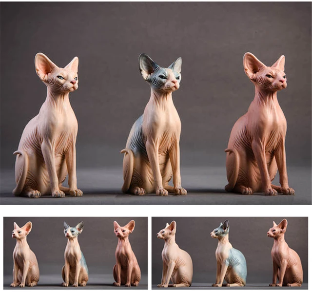 JxK 1:6 Scale Canadian Hairless Cat Pet Sphynx Healing Figure Felidae Animal Collector Toy Resin Desktop Decoration Gift 1