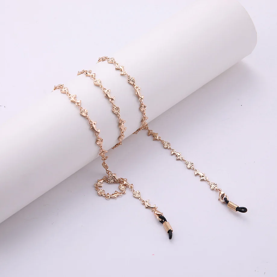 Rose Gold-Black EUEAVAN 10 снежинки Женская цепочка для солнцезащитных очков металлический шнурок для очков золотые серебряные оправы ремни шнур веревка ожерелье - Цвет: Rose Gold-Black