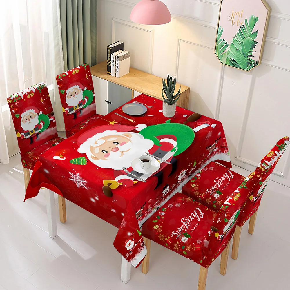 Zilosconcy Rectangle Table Cover print Tablecloth/Chair kitchen dining party home Decoration Removable Christmas Chair Back Covers,Santa Claus 