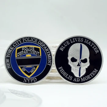 

5pcs/lot hot sell New York Police Department NYPD Blue lives Matter Skull Commemorative Coin American Challenge Coins