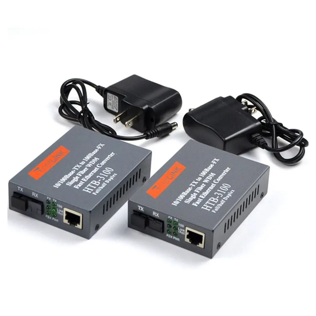 

2Pcs Fiber Optical Transceiver 10/100 Mbps One Pair Fiber Media Converter POF Media Converter Single Mode Single Fiber