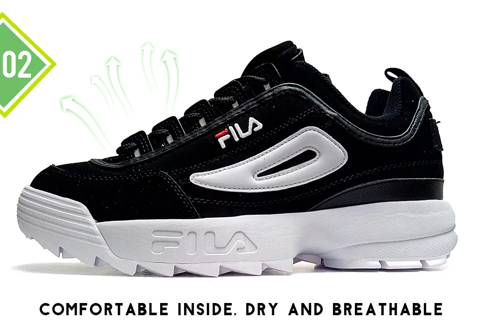 FILA Disruptor II 2 Running Shoes Summer Sport Shoe Men Breathable Zapatillas Women Increased Sneakers size 36-44 Black White