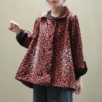 

Spring 2020 New Large Size Women's Cape Type Large Lapel Leopard Print Loose Denim Jacket Short Section Harajuku Streetwear K168