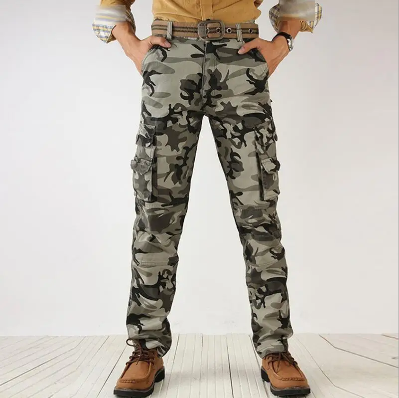 light Camouflage Новая мода осень зима мужские камуфляжные брюки карго промежность Jogger лоскутные брюки мужские легко мыть большие камуфляжные брюки карго - Цвет: light Camouflage
