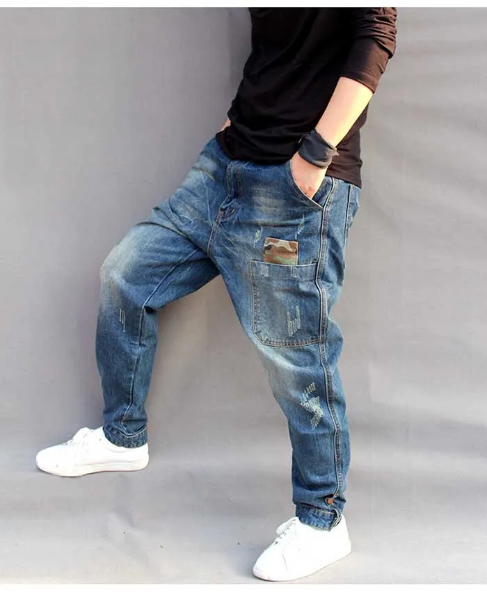 Мужские джинсы повседневные джоггеры размера плюс хип-хоп шаровары джинсовые штаны камуфляжные Лоскутные качественные брюки синие джинсы мужская одежда