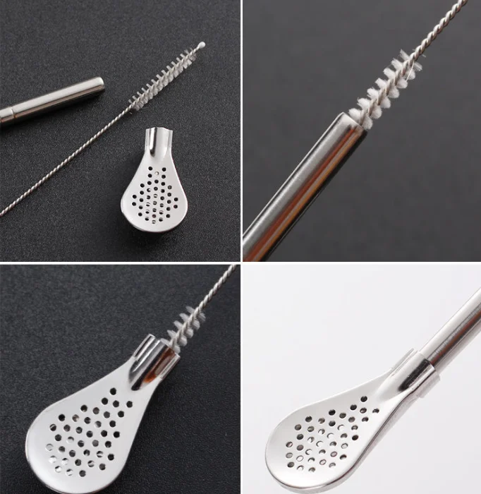 Stainless steel spoon straws tea strainer shaker coffee filter spoons tableware ice cream dessert kitchen spoons